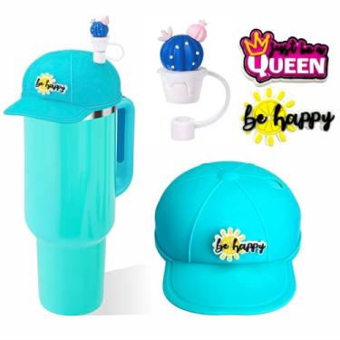 Imagem de Chapéu de silicone antipoeira para Stanley Cup 1,134 g, compatível com Stanley Cup com capa de canudo e dois pingentes, azul-petróleo tropical