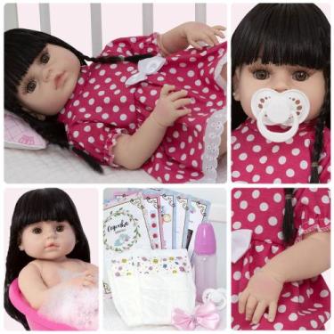 Imagem de Bebe Reborn Menina Realista Morena Fofa Com Enxoval 13 Itens - Cegonha