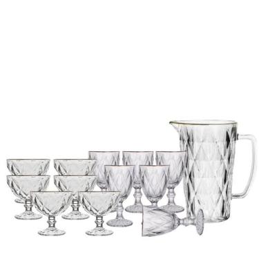 Imagem de Jarra, Taça Agua e Sobremesa 13pç Diamond Fio de Ouro