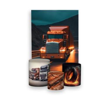 Imagem de Painel De Festa Vertical 1,50 x 2,20 + Trio De Capas Cilindro - Caminh