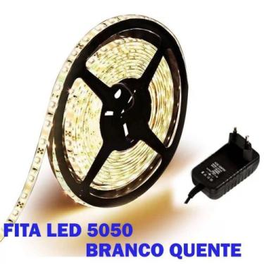 Imagem de Fita Led 5050 5metros Ip65 Branco Quente 3000k + Fonte - sa