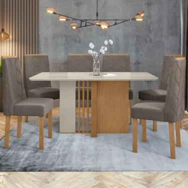 Imagem de Mesa de Jantar 6 Lugares Astrid 100% Mdf Amêndoa Clean/Off White/Suede