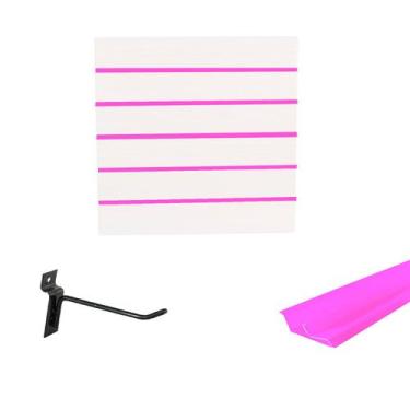 Imagem de Painel Canaletado Branco em Mdf 0,61 x 0,61m com Perfil Pvc Rosa e 10 