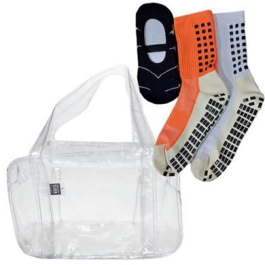 Imagem de Meia Esportiva Antiderrapante + Sapatilha Pilates + Bolsa PVC Transpar