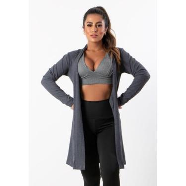 Imagem de Cardigan Feminino Canelado Kimono Manga Longa - blees, Cinza, GG