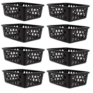 Imagem de Kit 8 Cestos Multiuso Organizador Pequeno Preto 16x12x6Cm - 123 Organi