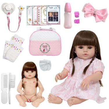 Imagem de Bebe Reborn Gatinha Grande Completa Bolsa 20 Acessórios - Cegonha Rebo