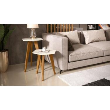 Imagem de Jogo 2 mesas Pés Madeira tampo sextavado Plus cor Off White - Comprar 