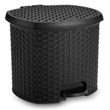 Imagem de Lixeira Cesto 6 Lts. Rattan Tampa E Pedal Banheiro Preta - Nitron