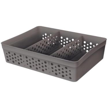 Imagem de Cesto Organizador Rattan c/ 2 Divisórias Tam GG P/ Joias Maquiagem Miu