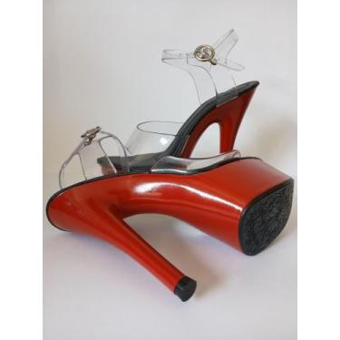 Imagem de Tamanco transparente aclilico cristal salto 15 cm na cor vermelho - CU