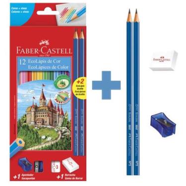 Imagem de Kit Lápis de Cor Faber Castell + Borracha + Apontador + 2 Ecolapis Gra