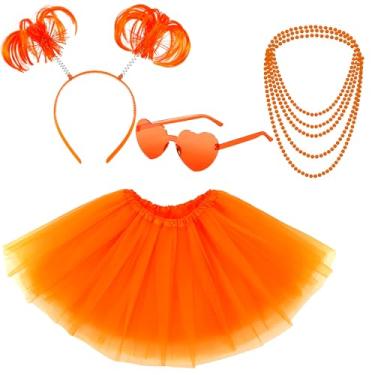 Imagem de Horolam Acessórios de fantasia de tutu, acessórios para fantasia de fantasia de vestido chique dos anos 80, saias de tutu de tule para adultos, tutus para mulheres e meninas, Laranja, One Size