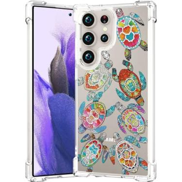 Imagem de CCFUNCASE Linda capa transparente para S24 Ultra para mulheres - capa de telefone robusta Funda capa protetora para compatível com Samsung Galaxy S24 Ultra (tartaruga tribal animal mar flutuante)