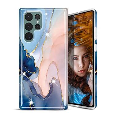 Imagem de JAHOLAN Capa para celular Galaxy S23 Ultra Bling Glitter Sparkle Marble Design Clear Bumper Brilhante TPU Borracha Macia Silicone Capa para Samsung Galaxy S23 Ultra 5G 6,8 polegadas - Roxo