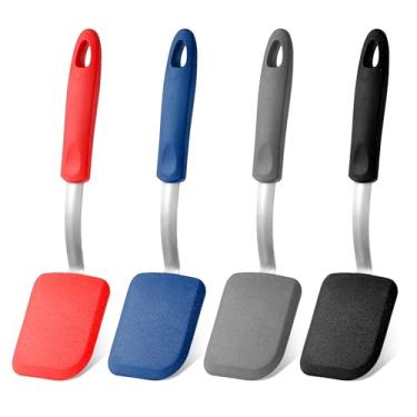 Imagem de 4 espátulas de silicone para biscoitos, mini espátulas de brownie, flexíveis de silicone, antiaderentes, resistentes ao calor, sem arranhões, para panquecas de ovo (cinza, azul, preto, vermelho)