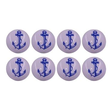 Imagem de Puxadores de gaveta de cerâmica azul âncora na branca/puxadores de armário de cerâmica/âncora com corda, o mágico de metal (conjunto de 8)