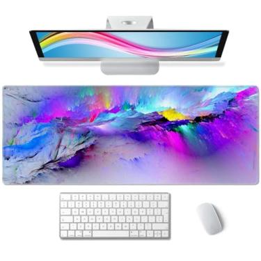 Imagem de Tapete de mouse para jogos grande, tinta spray abstrata, tapete de mouse para jogos, tapete de mesa, 81,5 x 11,8 cm, tapete de mouse para mesa, teclado estendido, base antiderrapante e borda costurada