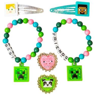 Imagem de LUV HER Conjunto de 6 peças de caixa de joias Minecraft Girls BFF com 2 anéis, 2 pulseiras de contas e clipes de cabelo de pressão para idades a partir de 3 anos