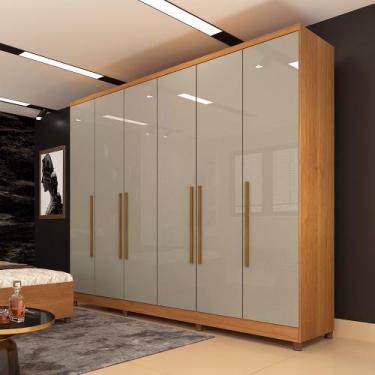 Imagem de Roupeiro Tcil Veneza com Pés 6 Portas, Cinamomo/Off White