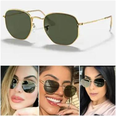 Imagem de Óculos De Sol Hexagonal 3548 Feminino Masculino Dourado Verde G15 Casu
