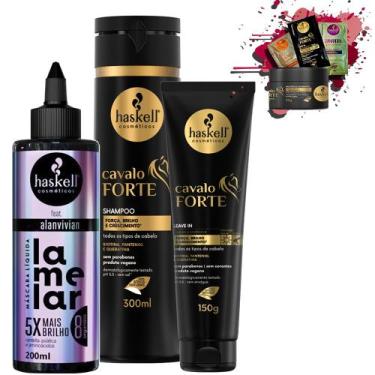 Imagem de Kit Máscara Líquida Lamelar 200ml Cavalo Forte Sh 300ml Leav - Haskell