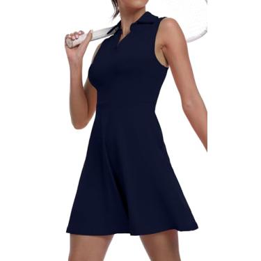 Imagem de Vestido feminino de duas peças para golfe FPS 50+ esportivo esportivo esportivo com bolso e shorts separados, 03 Azul, XGG