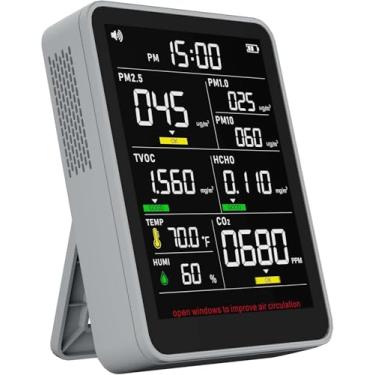 Imagem de Xoopon Monitor profissional 9 em 1 de qualidade do ar interno portátil PM2.5/PM10/CO2, temperatura, detector de formaldeído, umidade TVOC, monitor de ar limpo para espaço confinado