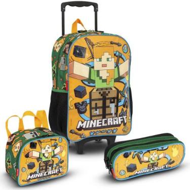 Imagem de Kit Escolar Mochila De Rodinhas Lancheira Estojo Minecraft - Sestini, 