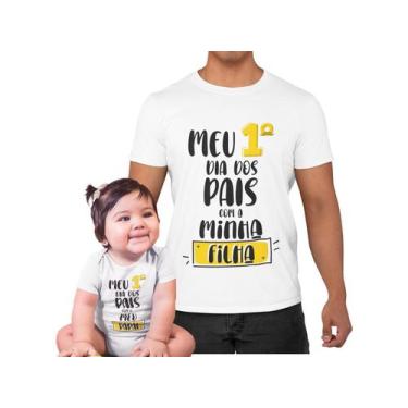 Imagem de Kit Camiseta Body do Bebe Dia dos Pais Papai Frase Branca - Del France