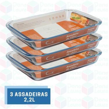 Imagem de 3 Peça Travessa Refratária Vidro 2,2L Sobremesa Bronwnie Lasanha - Cas
