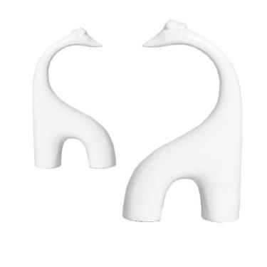 Imagem de Estatueta Dupla de Girafas em Cerâmica Decorativo Home Branco Brilho -
