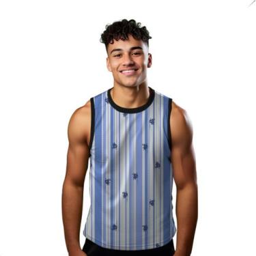 Imagem de Camiseta Regata Verão Estilo Moda Praia Listras Flores Florida Azul 15