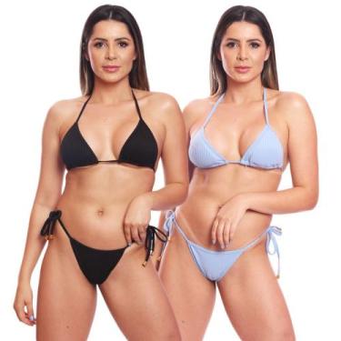 Imagem de Kit 2 Biquinis Cortininha de Amarrar Mulher Moda Praia Marquinha Canel
