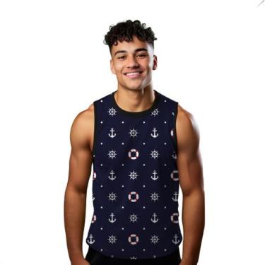 Imagem de Camiseta Regata Verão Estilo Moda Praia Âncoras Boia Navio Marinho Mar