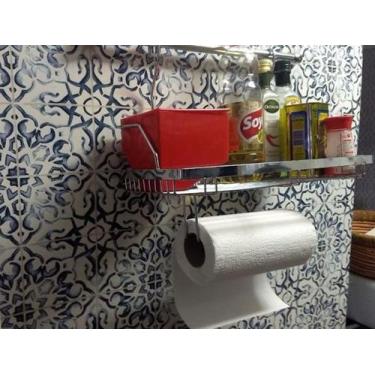 Imagem de Suporte Porta Condimento E Papel Toalha + Barra De Metal + 3 Ganchos  