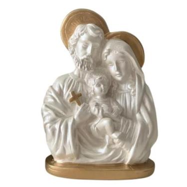Imagem de Sagrada Família Gesso Manto Branco Perolado E Dourado 20cm - FSSHOPCEN