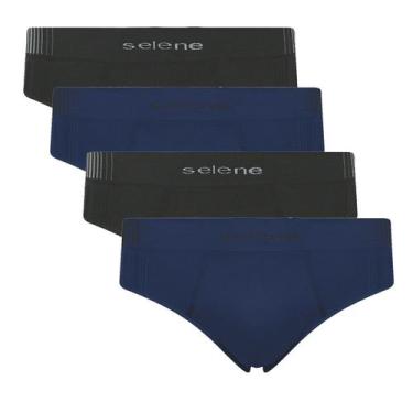 Imagem de Kit 4 Cueca Selene Masculina Slip Microfibra sem costura, Preto e azul