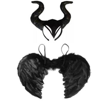 Imagem de Asa Anjo Negro Fantasia Halloween Malévola Tiara Diabinha - RPires, Ma