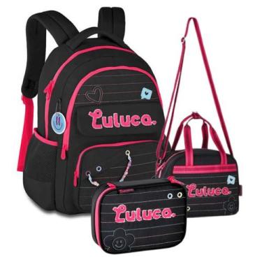 Imagem de Kit mochila de costas lancheira e estojo Luluca, Preto