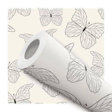 Imagem de Papel de Parede Adesivo Bege Preto Lineart Borboleta Infantil Bebê Del