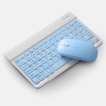 Imagem de Teclado Sem Fio Bluetooth Recarregável com Mouse | Compacto, Silencioso e Compatível com PC, Notebook e Tablet (azul)