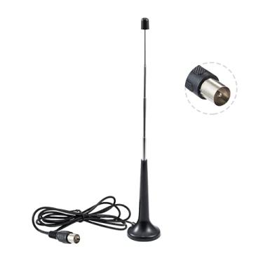 Imagem de POBADY DVB-T TV Antena Digital Antena HDTV com Base Magnética 5 Seções Polo Telescópico TV Conector Macho 5dBi VHF/UHF Mini Antena de TV Cabo Coaxial RG174 de 1.5 m para DVD LCD TV DVB-T
