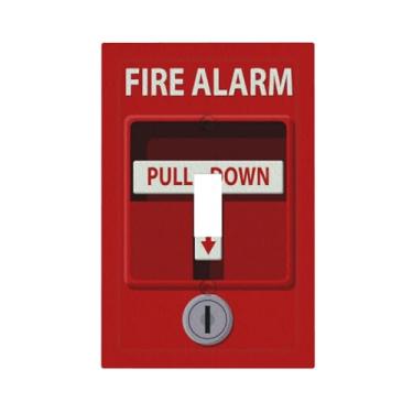Imagem de LOLREAI Placa de parede personalizada decorativa capa de interruptor de luz vermelha alarme de incêndio divertido presente placa de interruptor único 1 gangue placa de interruptor de luz decorativa