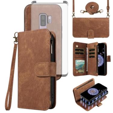 Imagem de Asuwish Capa de celular para Samsung Galaxy S9 Plus com zíper carteira magnética removível com protetor de tela de vidro temperado cordão transversal suporte para cartão S9+ 9S 9+ S 9 9plus S9plus