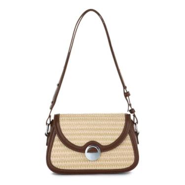 Imagem de Freie Liebe Bolsas femininas de palha para praia de verão 2025, bolsa de ombro de tecido, bolsas de férias modernas, bolsas transversais, Marrom