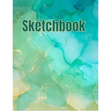 Imagem de Green Liquid Marble Background Sketchbook : Notebook 8.5" x11", 120 White Blank Papers, Large Size Sketchbook, Notebook