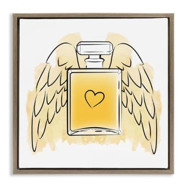 Imagem de Stupell Industries Perfume com asas de anjo emolduradas tela flutuante design de arte de parede por Martina Pavlova, moldura flutuante marrom, 63 x 63 cm