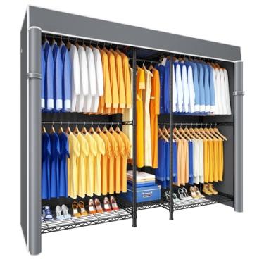 Imagem de Ulif E12C Sistema organizador de armário resistente, suportes de roupas independentes para pendurar roupas, rack de roupas ajustável 180 cm L x 40 cm P x 194 cm A comporta 435 kg, suporte preto com