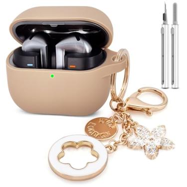 Imagem de KOUJAON Capa de silicone para Galaxy Buds 3 Pro, Galaxy Buds 3 com chaveiro brilhante, portátil, chá de leite